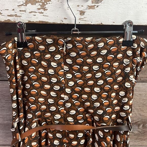 MNG COLLECTION Strapless Mini Dress Bow Belt Brown White Abstract Print Size Med - Picture 8 of 9